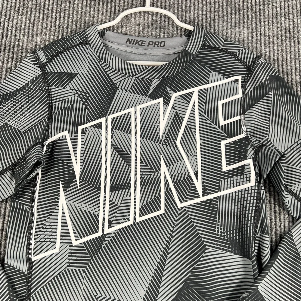 Nike Pro Shirt Youth Boys XL Extra Large Black Geometric Long Sleeve Compression
